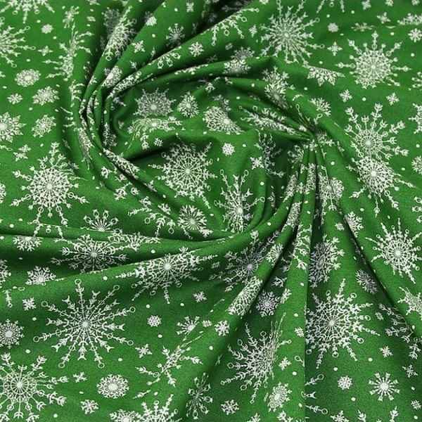 Cotone Natalizio Verde con Fiocchi di Neve